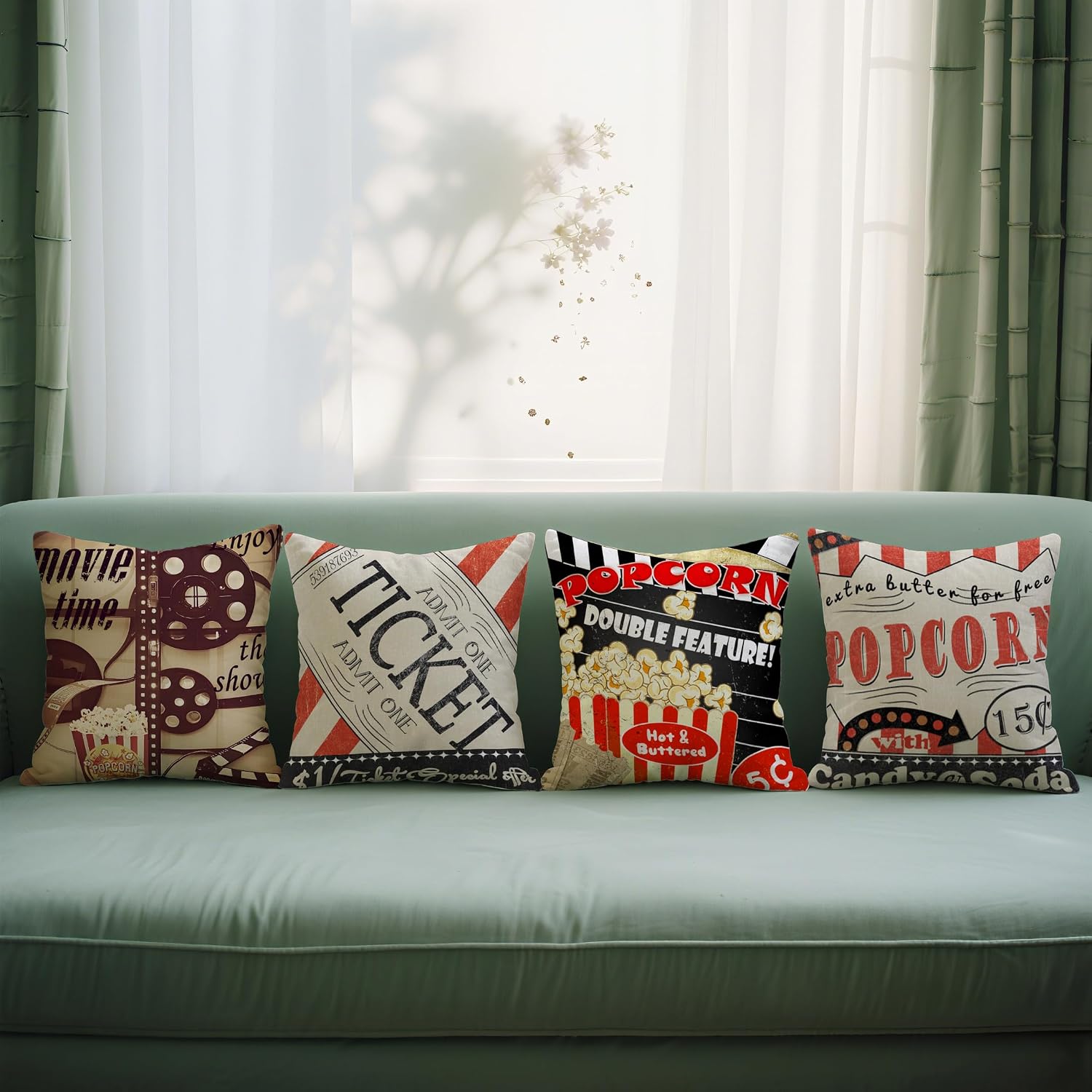 4Pcs Sarung Bantal Retro Biosk - Home Cinema Tickets ulasan dan harga