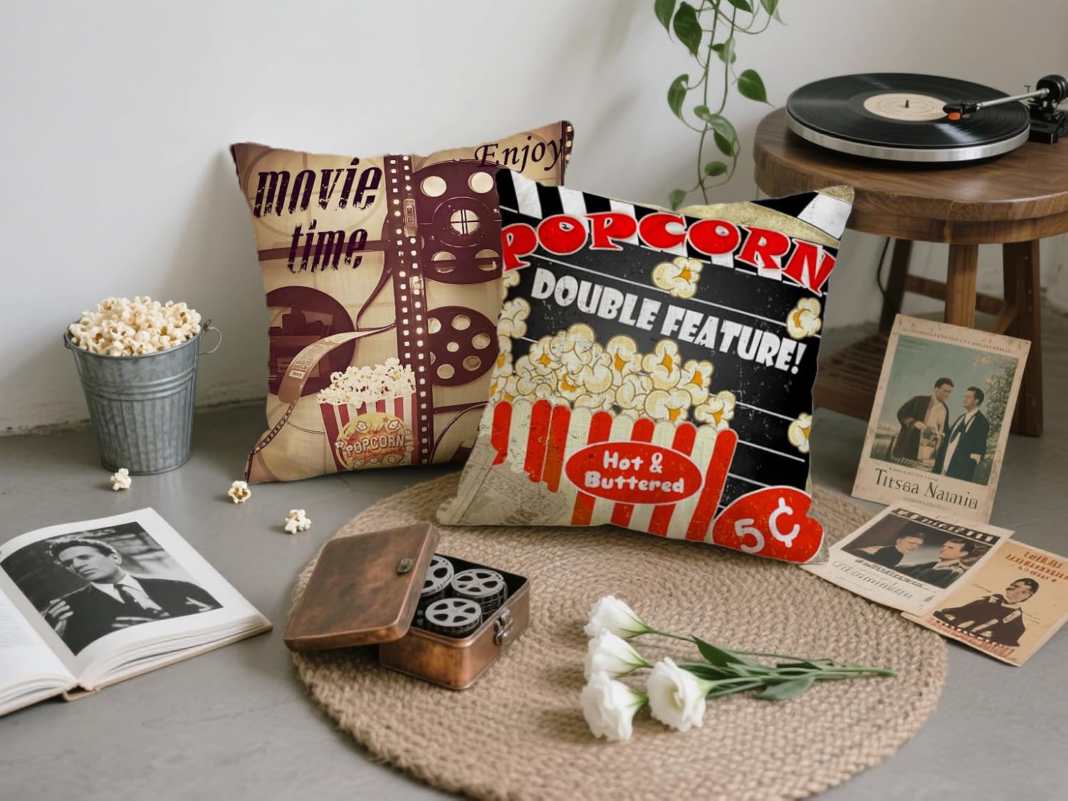 4Pcs Sarung Bantal Retro Biosk - Home Cinema Tickets ulasan dan harga
